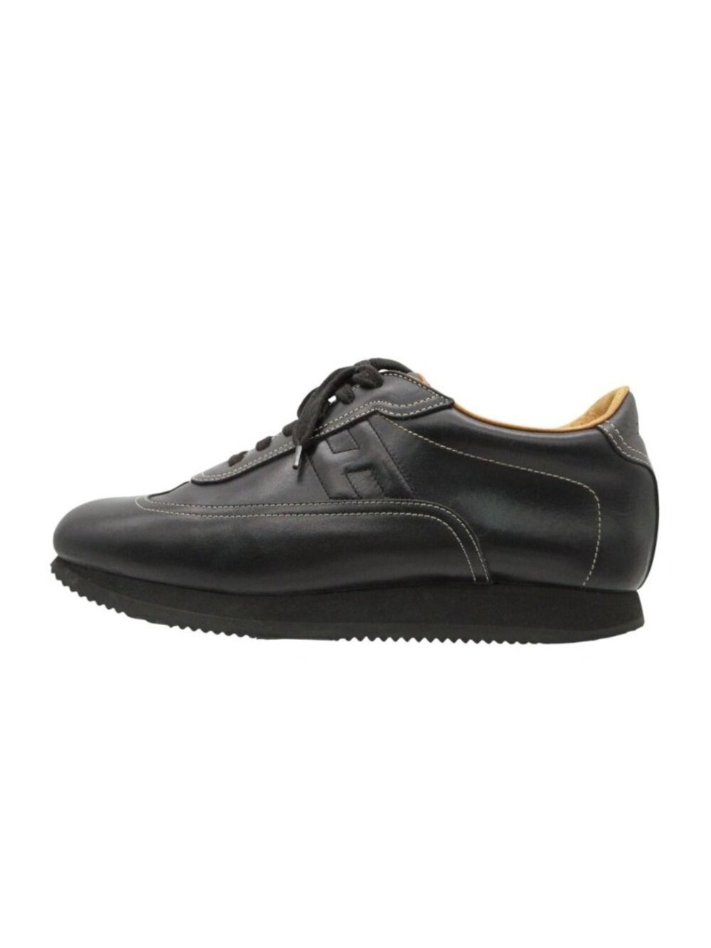 Hermes Quick Sneakers Logo Leather Shoes White Stitch Noir Black